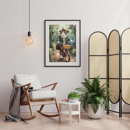 This charming oil painting features a portly, fluffy cat, adorned in a sophisticated brown hat and … for living room
