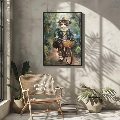 This charming oil painting features a portly, fluffy cat, adorned in a sophisticated brown hat and … for other