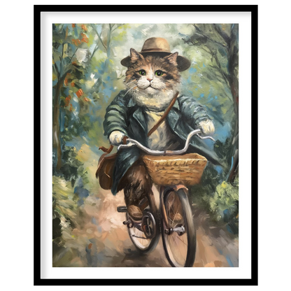 This charming oil painting features a portly, fluffy cat, adorned in a sophisticated brown hat and … for place