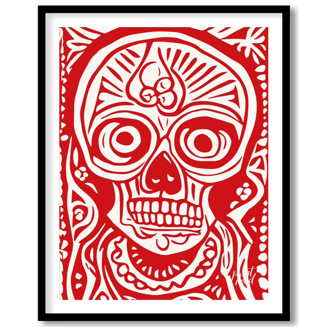 This striking art print features a bold and intricate depiction of a traditional Day of the Dead (D… for abode