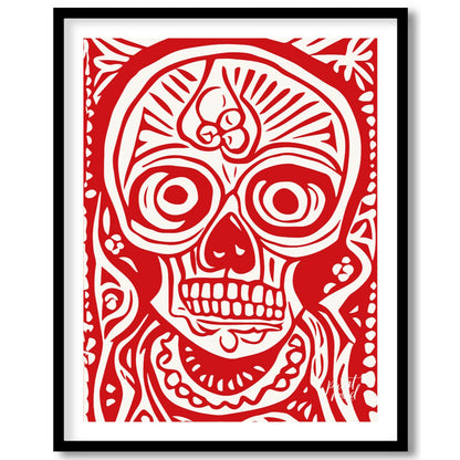 This striking art print features a bold and intricate depiction of a traditional Day of the Dead (D… for abode