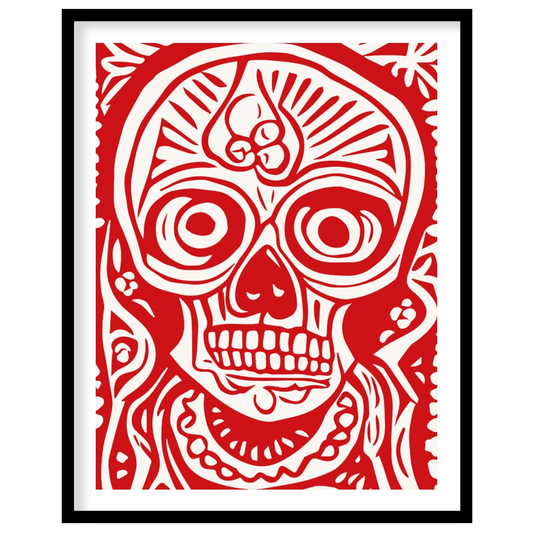 This striking art print features a bold and intricate depiction of a traditional Day of the Dead (D… for abode