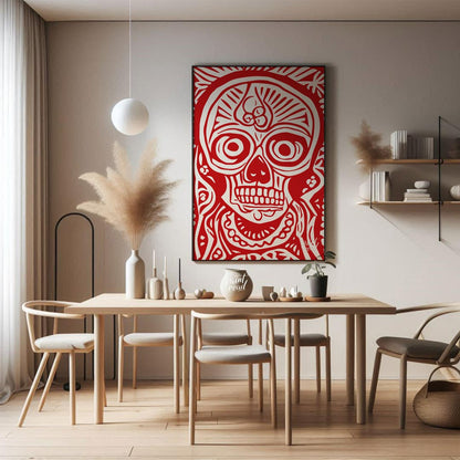 This striking art print features a bold and intricate depiction of a traditional Day of the Dead (D… for dining room