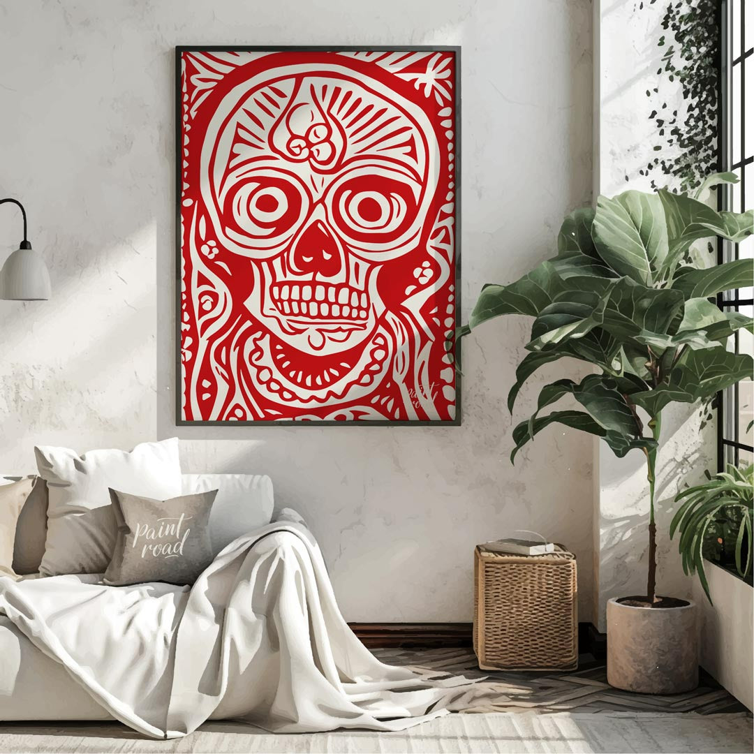 This striking art print features a bold and intricate depiction of a traditional Day of the Dead (D… for living room