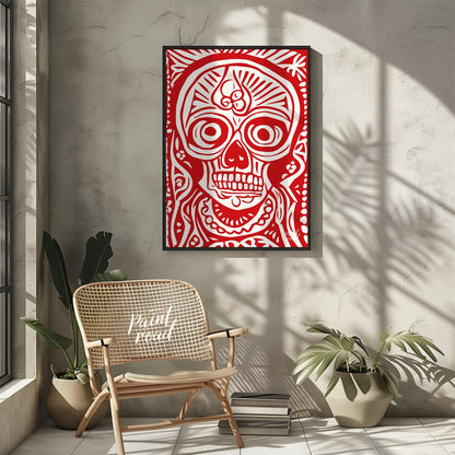 This striking art print features a bold and intricate depiction of a traditional Day of the Dead (D… for other