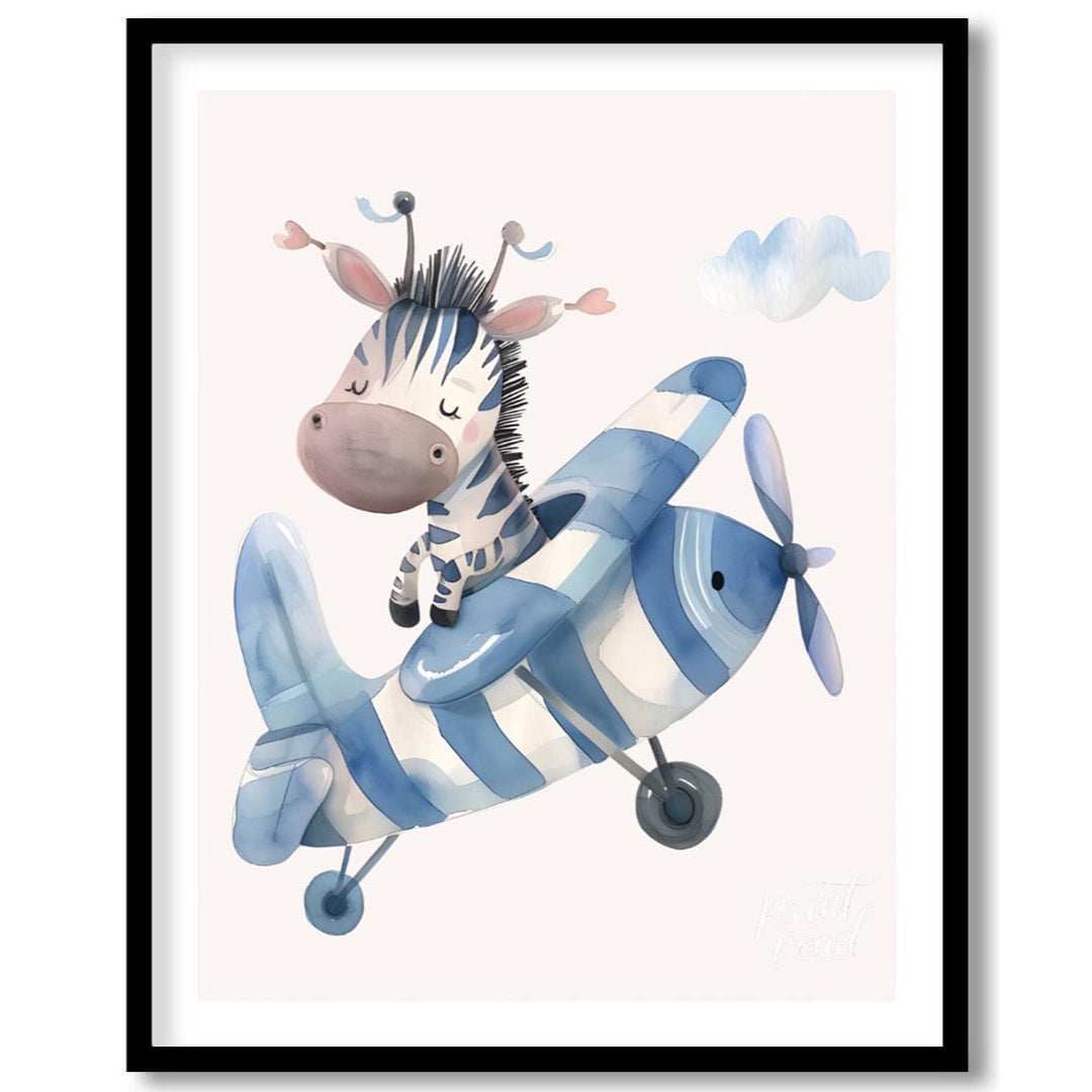 This enchanting poster features a gentle giraffe gliding across the sky on a whimsical scooter craf… for place