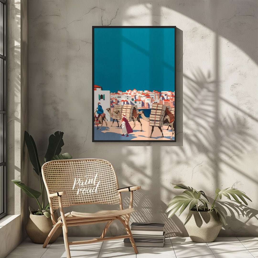 Desert Caravan Cityscape Painting available online at Paintroad showing adventure Arab and blue