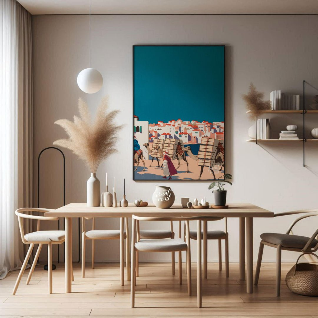 Desert Caravan Cityscape Painting available online at Paintroad showing adventure Arab and blue