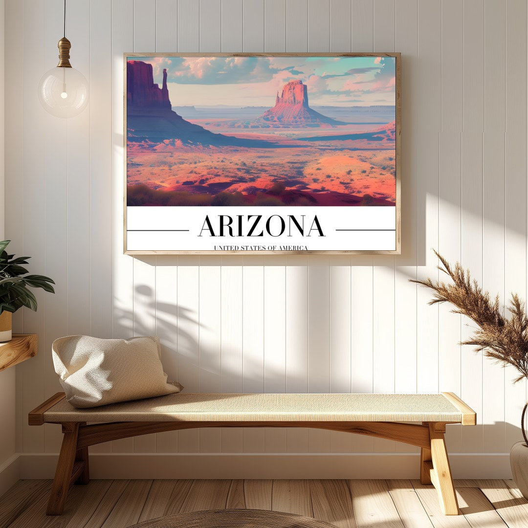 Immerse yourself in the breathtaking vistas of the Arizona desert with this captivating artwork. for gallery