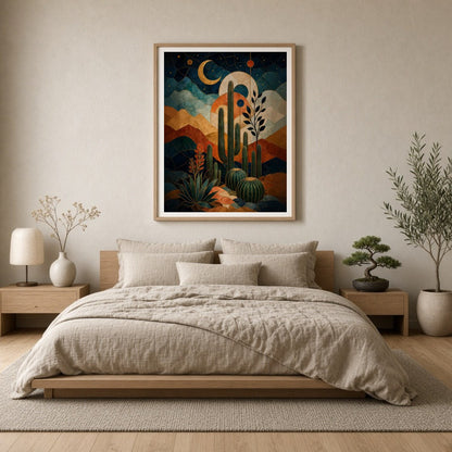 Immerse yourself in a stunning fusion of desert landscapes and celestial motifs with this for Bedroom