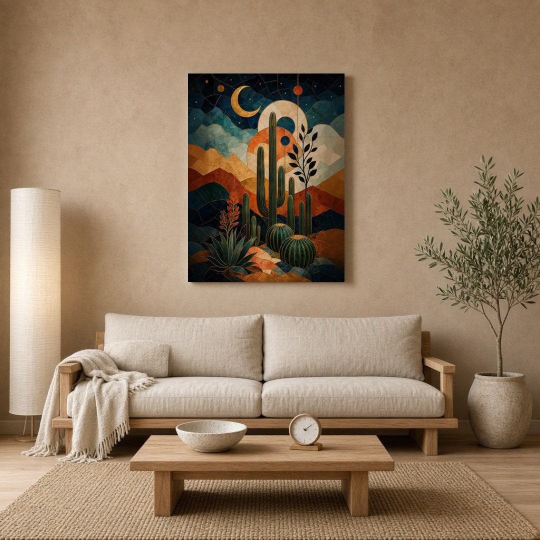 Immerse yourself in a stunning fusion of desert landscapes and celestial motifs with this for Living Room
