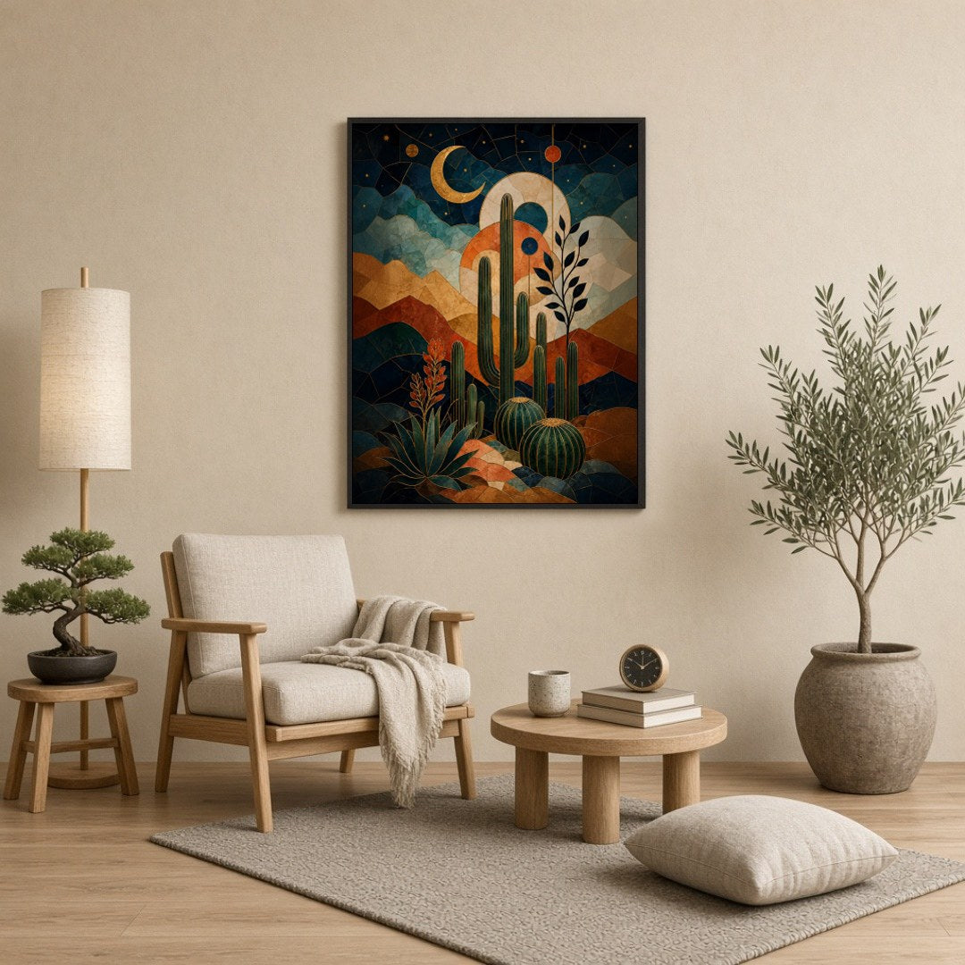 Immerse yourself in a stunning fusion of desert landscapes and celestial motifs with this for Reading Nook