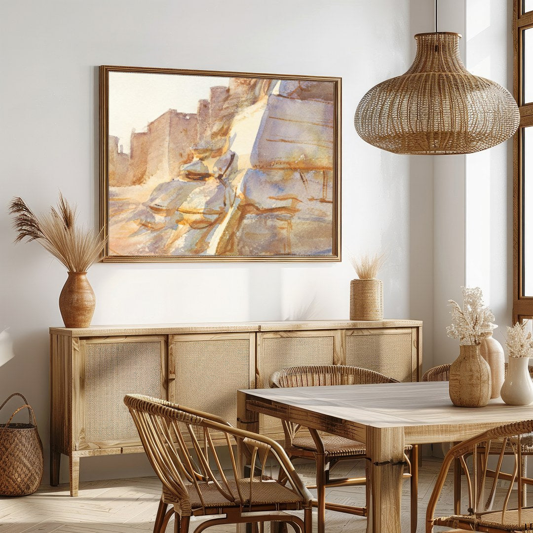 Immerse yourself in the serene beauty of a historic desert scene with warm, earthy tones capturing for Dining