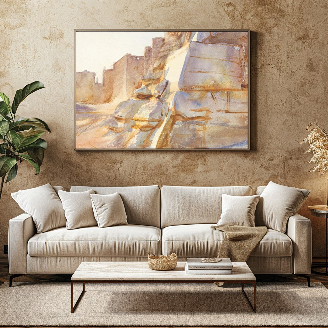 Immerse yourself in the serene beauty of a historic desert scene with warm, earthy tones capturing for Family Room