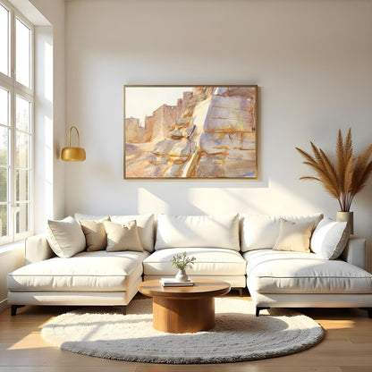 Immerse yourself in the serene beauty of a historic desert scene with warm, earthy tones capturing for Living Room
