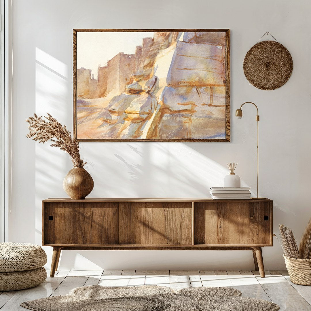 Immerse yourself in the serene beauty of a historic desert scene with warm, earthy tones capturing for Sitting Area