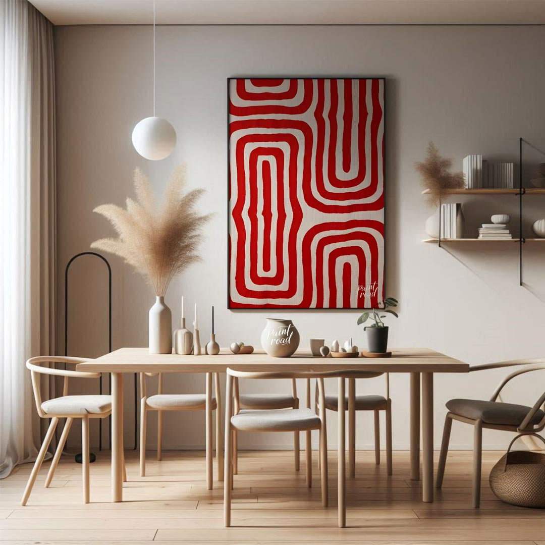 This powerful piece of Indigenous Australian art by Jackie Kurltjunyintja Giles showcases a strikin… for dining room