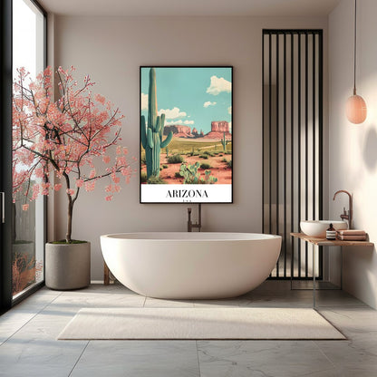 Capture the tranquil beauty of the desert with this stunning landscape artwork. Featuring iconic for Bathroom