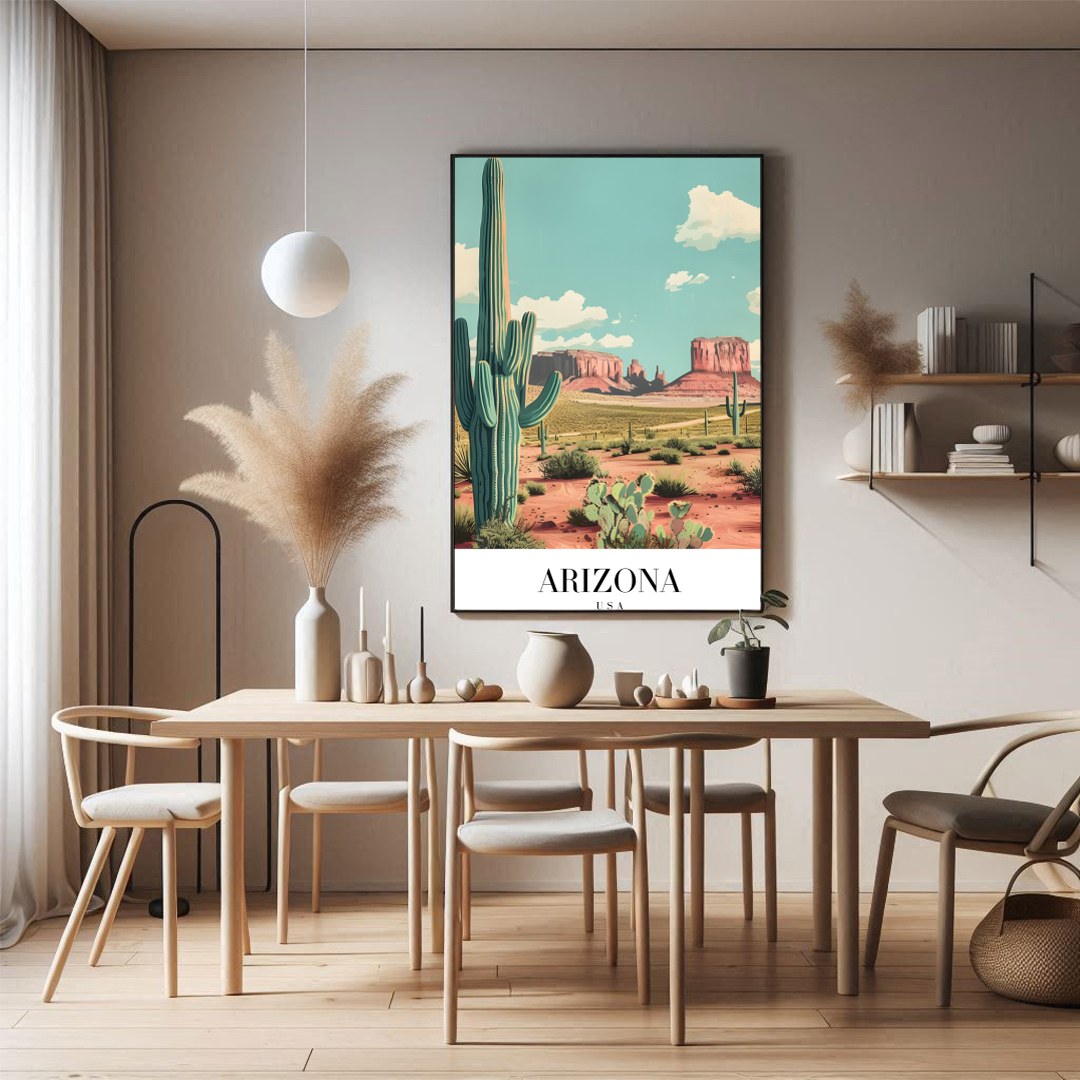 Capture the tranquil beauty of the desert with this stunning landscape artwork. Featuring iconic for Dining