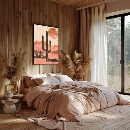 Capture the serene beauty of the desert with this striking artwork. Featuring a bold cactus for Bedroom
