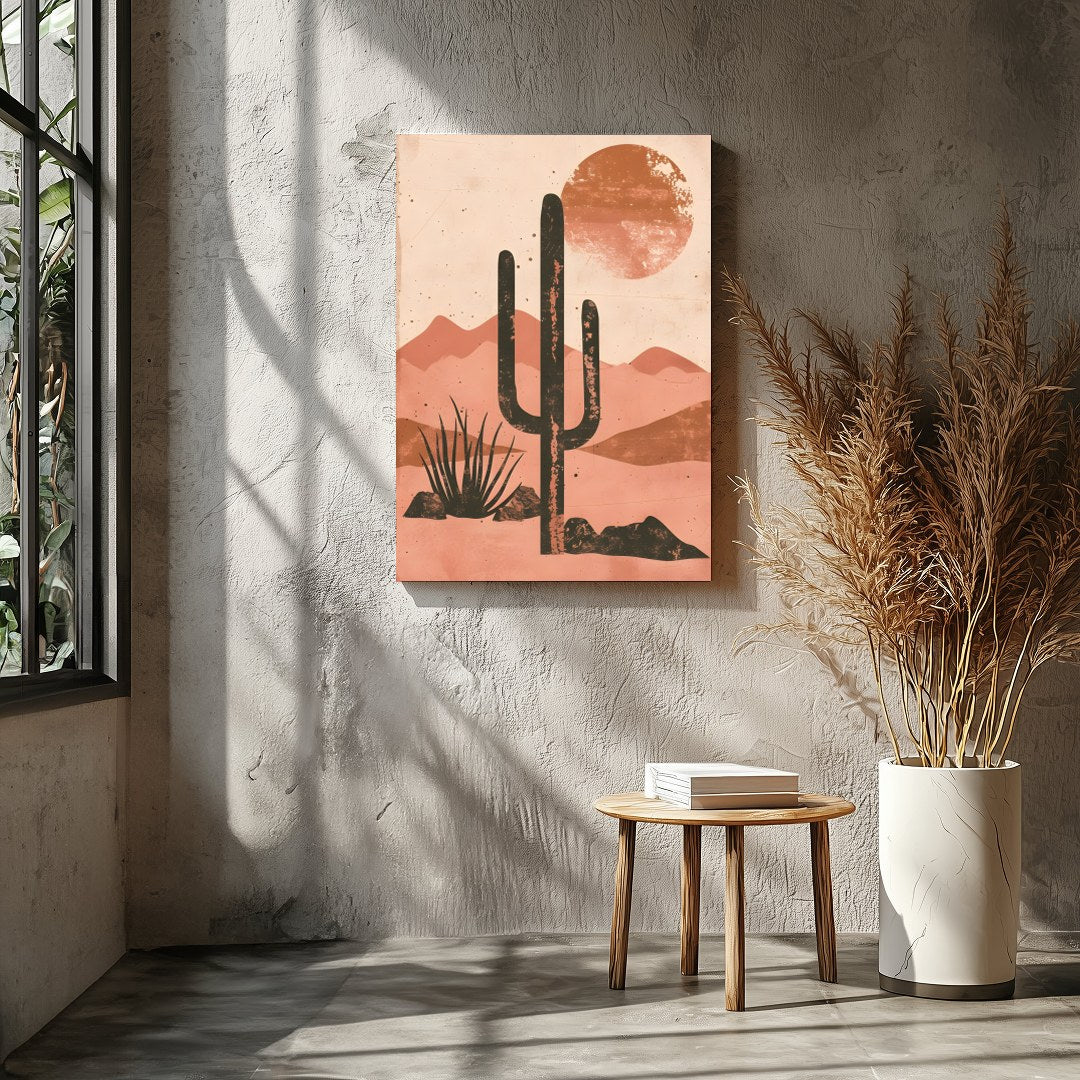 Capture the serene beauty of the desert with this striking artwork. Featuring a bold cactus for Entrance