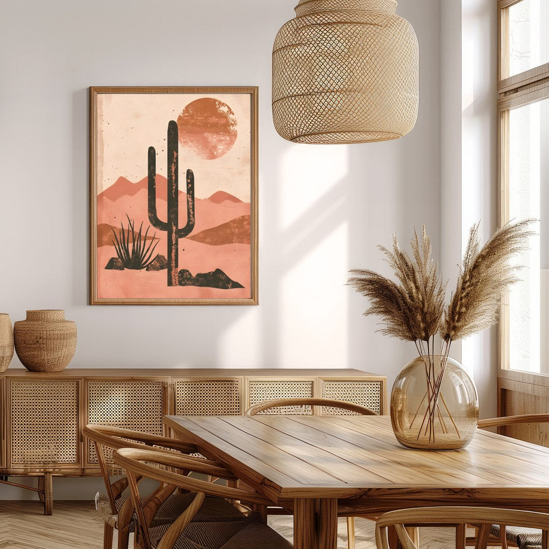 Capture the serene beauty of the desert with this striking artwork. Featuring a bold cactus for Extra Kitchen
