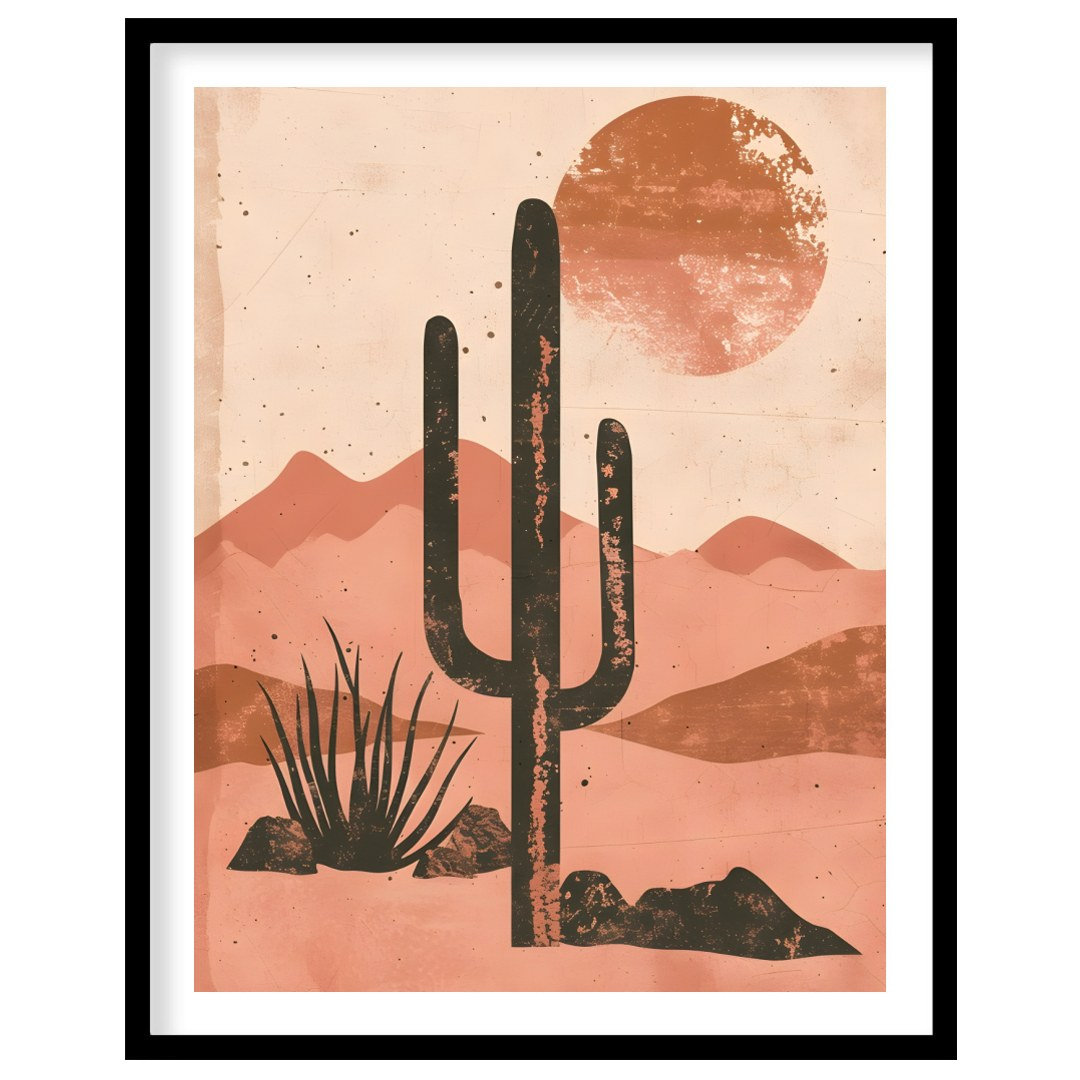 Capture the serene beauty of the desert with this striking artwork. Featuring a bold cactus for home