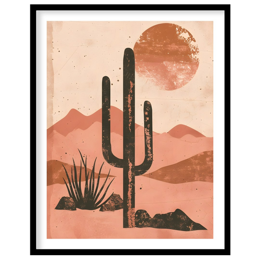 Capture the serene beauty of the desert with this striking artwork. Featuring a bold cactus for home