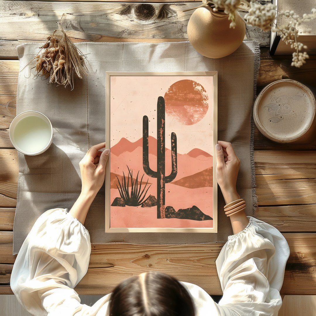 Capture the serene beauty of the desert with this striking artwork. Featuring a bold cactus for Kitchen