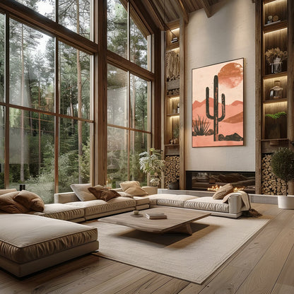 Capture the serene beauty of the desert with this striking artwork. Featuring a bold cactus for Living Room
