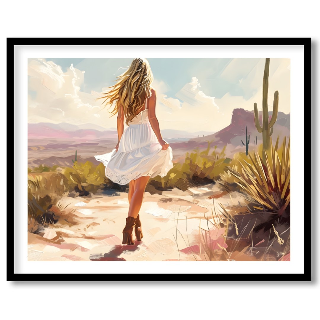 Immerse yourself in the serene beauty of a sunlit desert scene. This artwork captures a moment of for dwelling