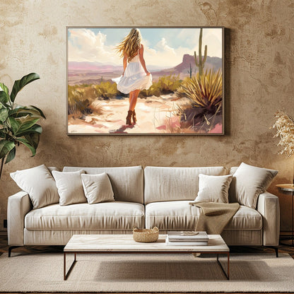 Immerse yourself in the serene beauty of a sunlit desert scene. This artwork captures a moment of for Family Room