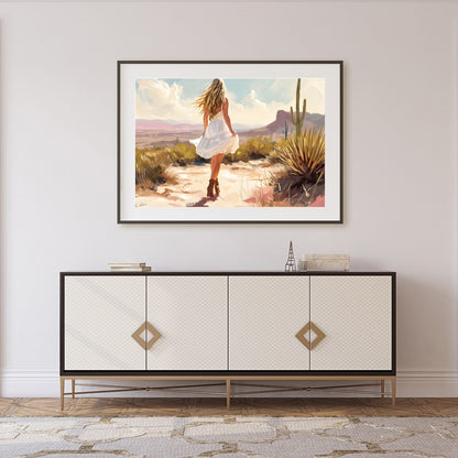 Immerse yourself in the serene beauty of a sunlit desert scene. This artwork captures a moment of for Foyer