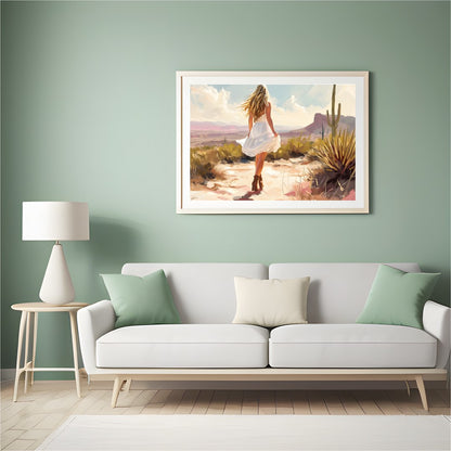 Immerse yourself in the serene beauty of a sunlit desert scene. This artwork captures a moment of for Hall