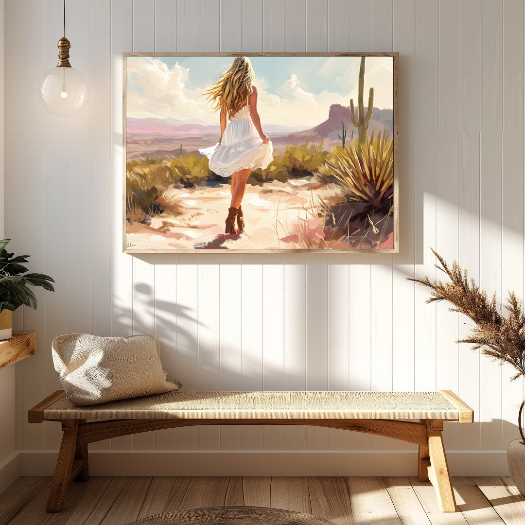 Immerse yourself in the serene beauty of a sunlit desert scene. This artwork captures a moment of for Hallway