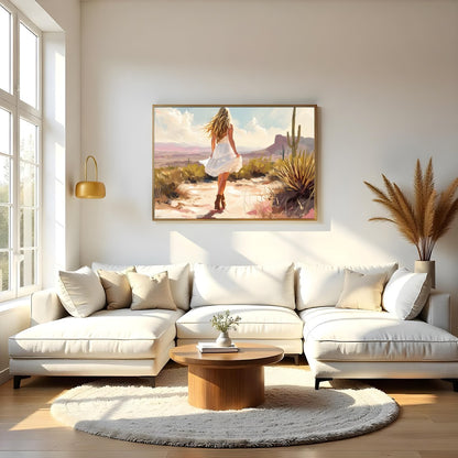 Immerse yourself in the serene beauty of a sunlit desert scene. This artwork captures a moment of for Living Room