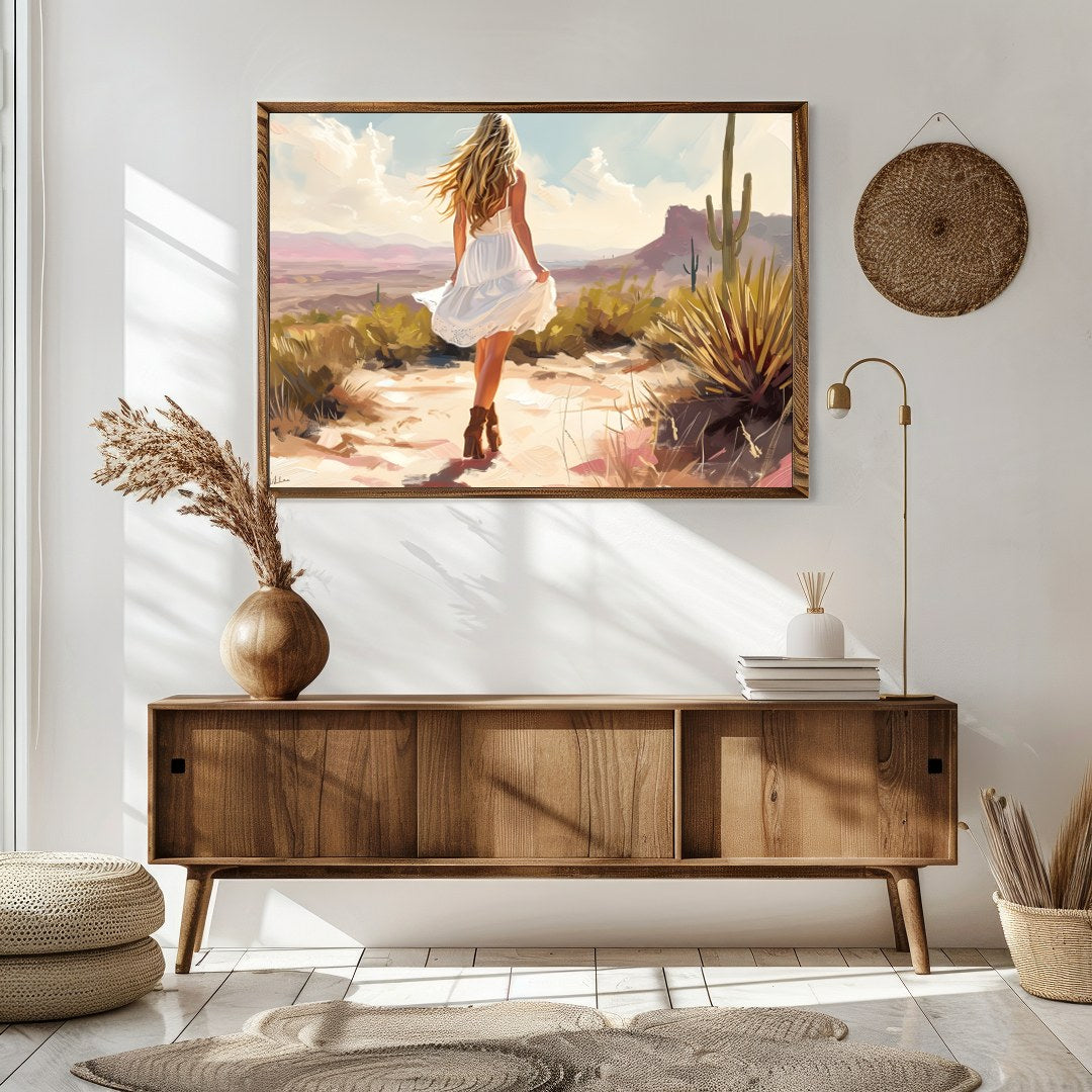 Immerse yourself in the serene beauty of a sunlit desert scene. This artwork captures a moment of for Sitting Area
