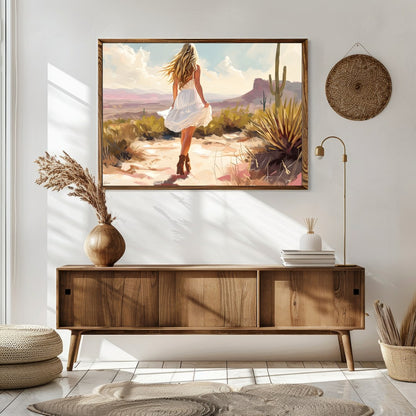 Immerse yourself in the serene beauty of a sunlit desert scene. This artwork captures a moment of for Sitting Area