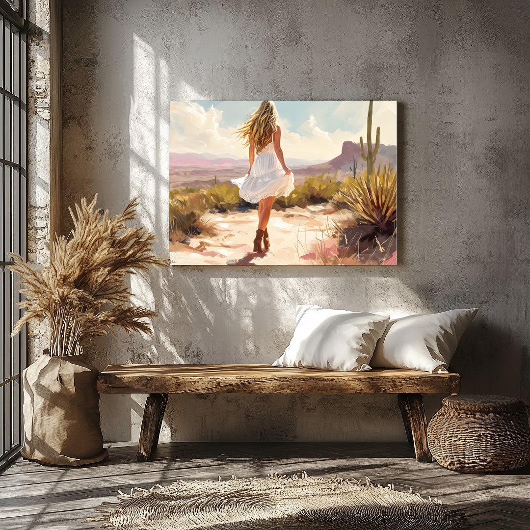 Immerse yourself in the serene beauty of a sunlit desert scene. This artwork captures a moment of for Veranda