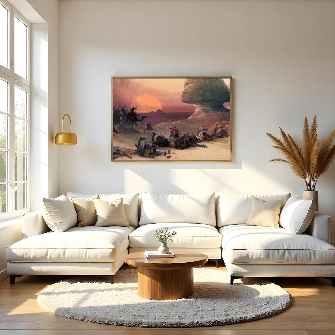 Immerse yourself in the mystique of ancient Egypt with this captivating scene, featuring a tranquil for Living Room