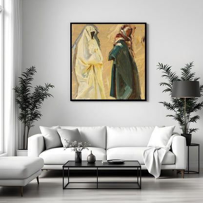 This evocative artwork captures the serene passage of two figures, draped in flowing garments, for Sitting Area