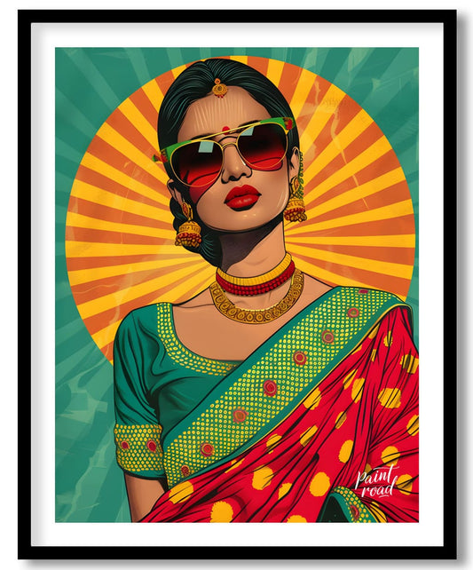 Desi Pop Diva Painting available online at Paint Road for only Desi Pop Diva showing aesthetic attitude and colorful