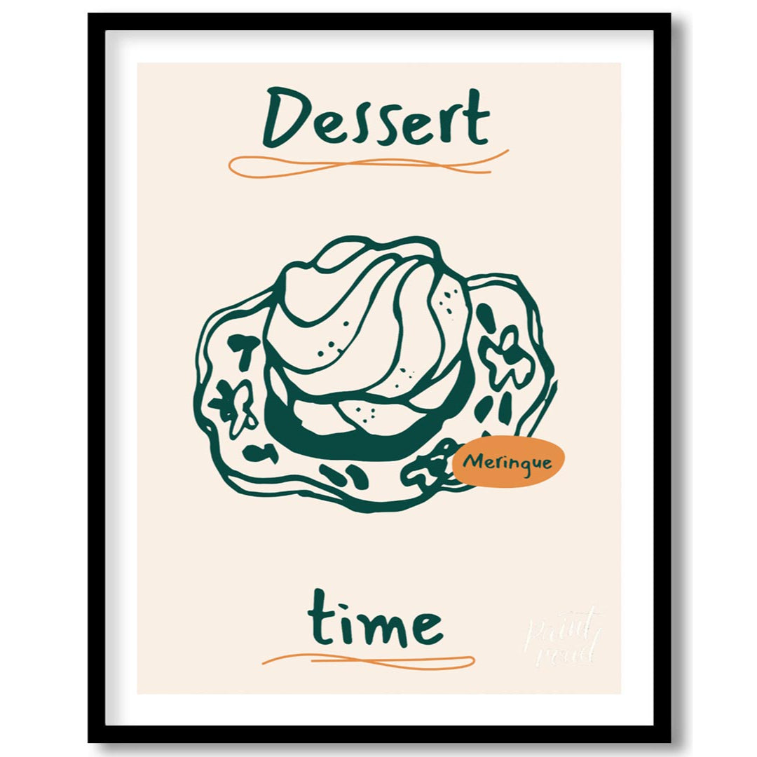 A delectable line art illustration of a fluffy meringue dessert takes center stage on this poster, … for abode