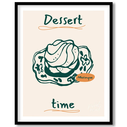 A delectable line art illustration of a fluffy meringue dessert takes center stage on this poster, … for abode