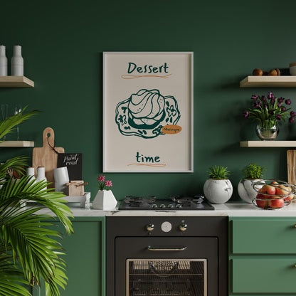 A delectable line art illustration of a fluffy meringue dessert takes center stage on this poster, … for kitchen