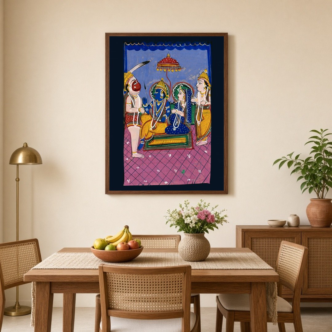 Immerse yourself in this captivating Indian Miniature artwork that beautifully portrays a sacred for Dining