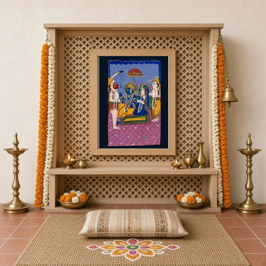 Immerse yourself in this captivating Indian Miniature artwork that beautifully portrays a sacred for Home Temple