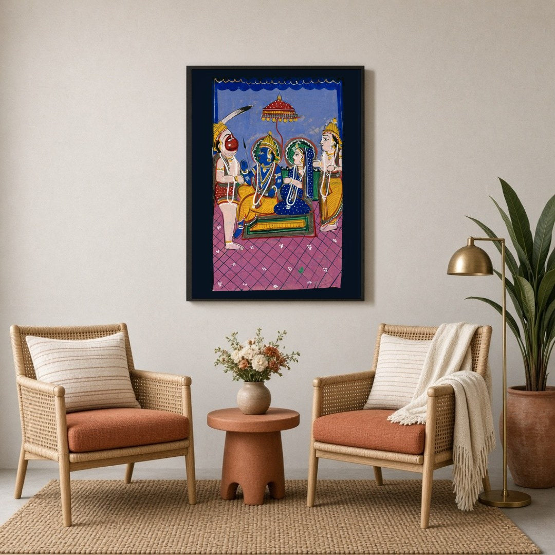 Immerse yourself in this captivating Indian Miniature artwork that beautifully portrays a sacred for Sitting Lounge