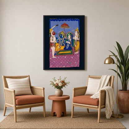 Immerse yourself in this captivating Indian Miniature artwork that beautifully portrays a sacred for Sitting Lounge