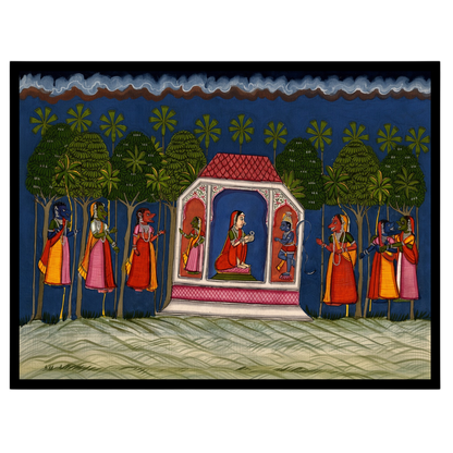 Experience an enchanting moment from the Ramayana with this vibrant Indian miniature artwork. for room